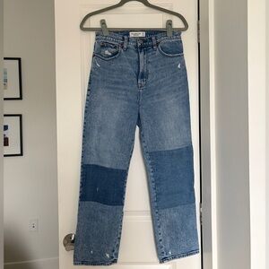 Abercrombie Curve Love Patchwork Ankle Straight Leg Jeans